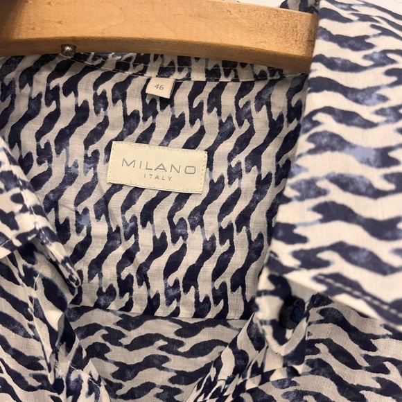 MILANO Italian oversize long sleeve flowy white and bleu size 46 - Picture 1 of 9